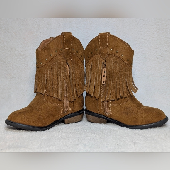 Girls Genuine Kids by Oshkosh Leather Suede Textile Fringe Western Boots Size 6 - Picture 3 of 8
